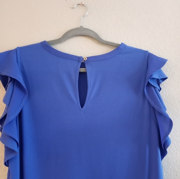 Micheal Kors Ruffle Flutter Sleeve Nautical Blue w Sheer Darker Cobalt Contrast - Picture 6 of 8